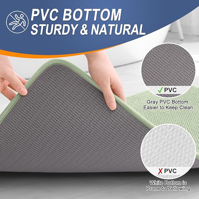 OLANLY Thick Memory Foam Bathroom Rug 30x20, Absorbent Bath Mat, Sage Green | Soft Quick Dry Bath Rugs Mats, Non-Slip, Machine Washable Carpet for Bathroom Floor, Tub and Shower, Home Decor Accessories