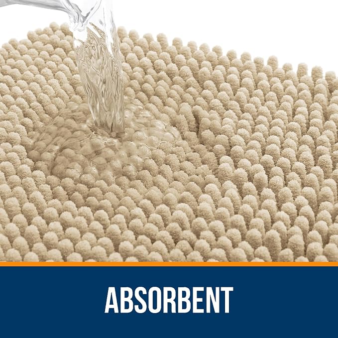 OLANLY Large Bathroom Rugs 40x24, Extra Soft Absorbent Chenille Bath Rugs, Rubber Backing Quick Dry, Machine Washable Bath Mats for Bathroom Floor, Tub and Shower, Home Decor Accessories, Beige