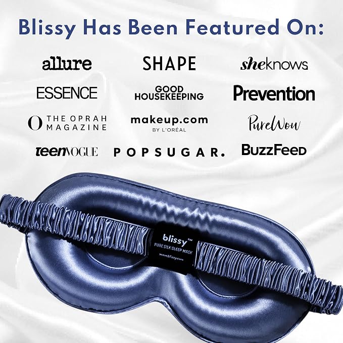 Blissy Silk Sleep Mask - 100% Mulberry 22-Momme - Blue - Profile