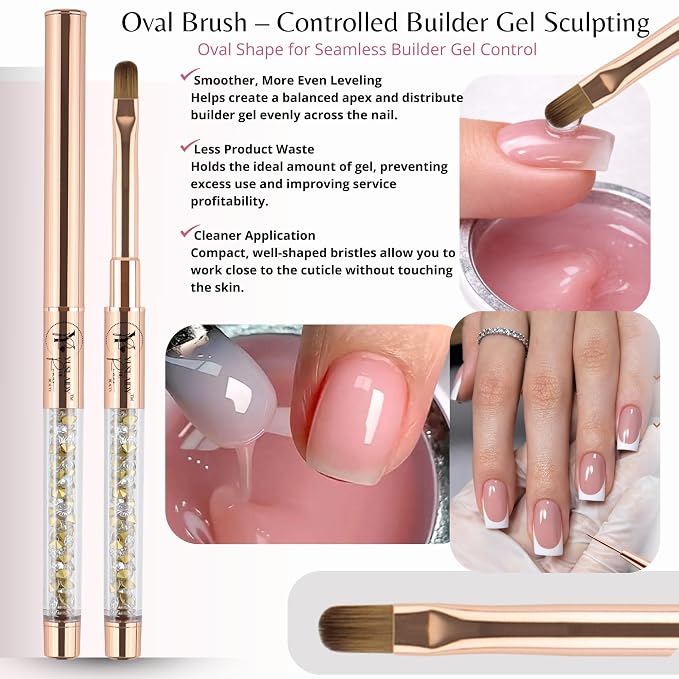 Yuslaidy Set pinceles Double Ended Nail Builder Gel Brush, French Tip Brush Hard Gel for Nails Pinceles cepillo de limpieza para esmalte de uñas de gel, Cepillo francés para uñas