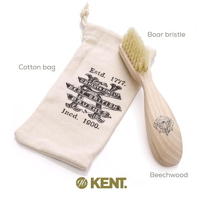 Kent BRD2 Boar Bristle Beard Brush for Men - Specially Cut Natural White Boar Bristle for Flawless Shaping and Grooming, Ergonomic Pistol-Like Grip Wood Handle, Dry or Wet Beard, Distributes Oils