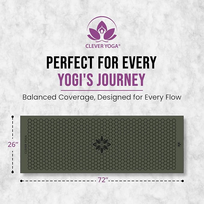 Clever Yoga Hot Yoga Mat Towel – Non-Slip Grip for Hot Yoga, Sweat Absorbent, Honeycomb Silicone Grip, Stays Flat – Ideal for Pilates, Travel, Washable & Lightweight - Olive