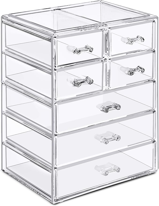 Sorbus Acrylic Makeup Organizer Set, 7-Drawer Vanity & Countertop Cosmetic Storage with Small & Wide Drawers, Clear Makeup Storage for Brushes, Lipsticks, Jewelry – Holiday Gift for Women & Teens