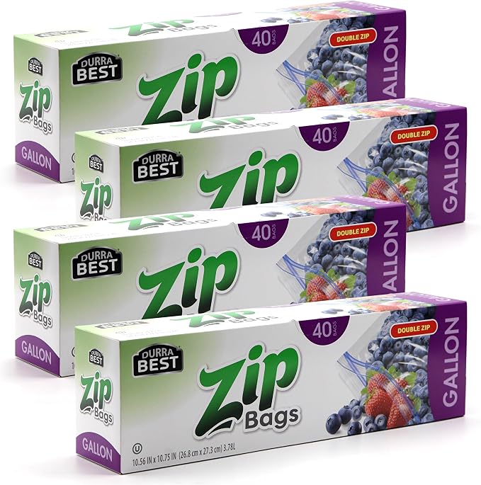 1 Gallon Storage Zip Bags - 160 Count | Extra Large, Resealable, Leak-Proof & Freezer Safe Food Storage Bags with Double Zip Lock | Durable, BPA-Free, Multi-Purpose | DURRA BEST