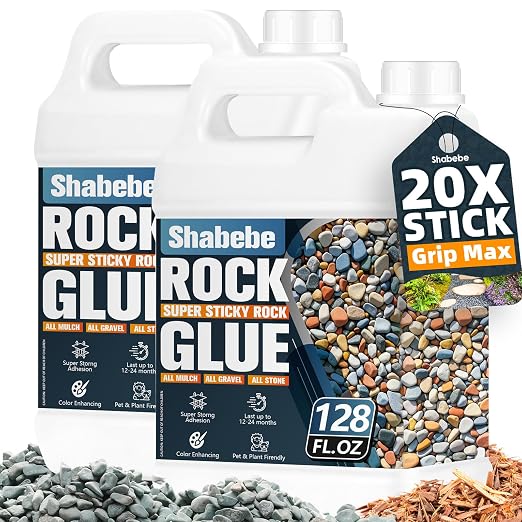 Rock Glue Max for Landscaping, 2 Gallon High-Concentration Mulch Glue, Strong Grip Gravel Binder, Covers 3X More Area for Rocks, Pebbles, Pine Straw & Mulch, Fast-Drying & Weather-Resistant