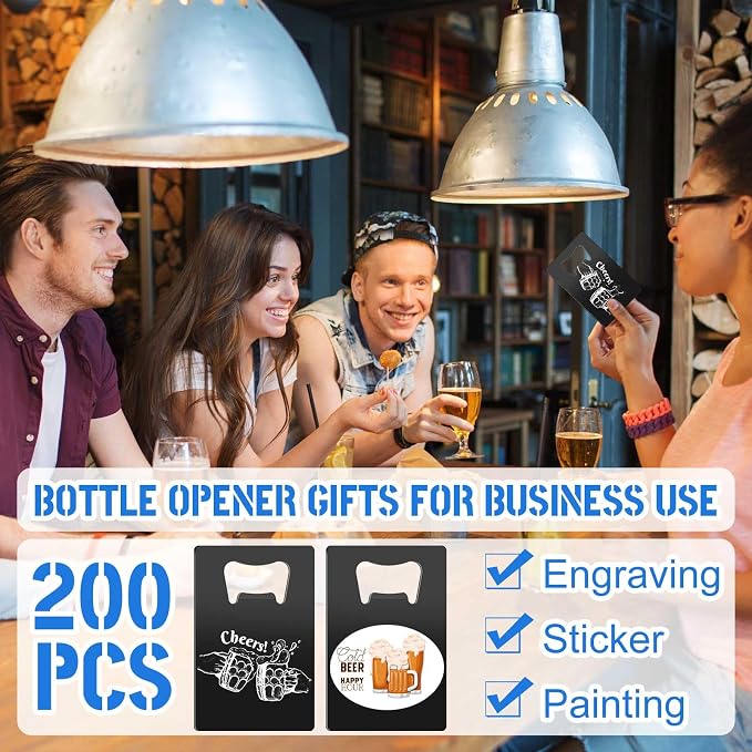 Nuogo 200 Pcs Stainless Steel Card Bottle Openers Bulk Metal Card Beer Openers Groomsmen Wallet Bottle Opener for Wedding Party Bridesmaid Favors Gifts (Black)