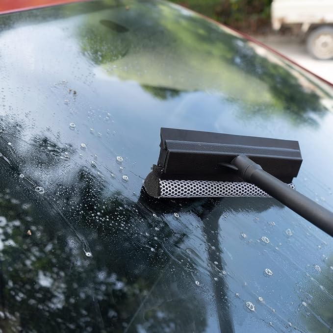 Matthew All Purpose Window Squeegee w/Premium Microfiber Cloth 3Pcs,Car Squeegee Windshield Cleaning Sponge and Rubber Squeegee,2-in-1 Window Cleaner Sponge(10'') and Soft Rubber With Pole 20''(3Pack)