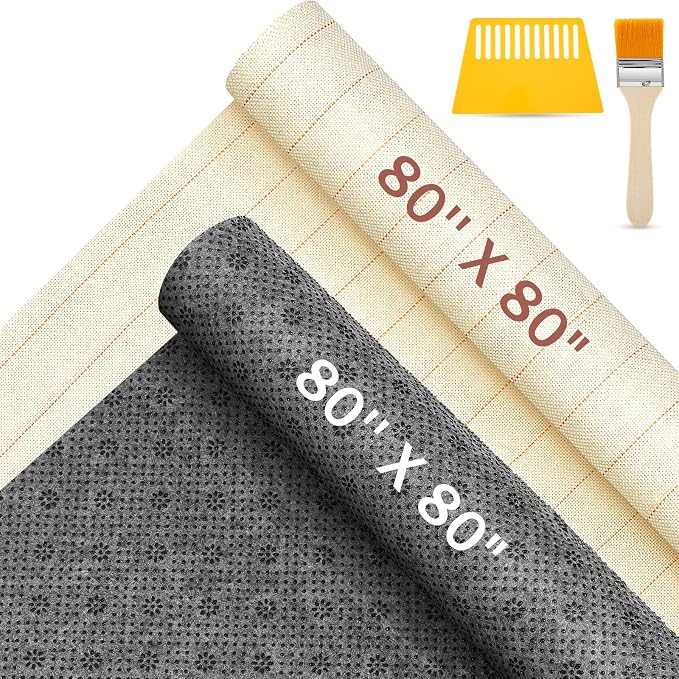 Tudomro 4 Pcs 80'' X 80" Monks Cloth for Rug Non Slip Backing | Tufting Backing Cloth with Anti-slip Dots, Includes Cleaning Brush and Scraper for DIY Rug Making, Durable Weave Fabric