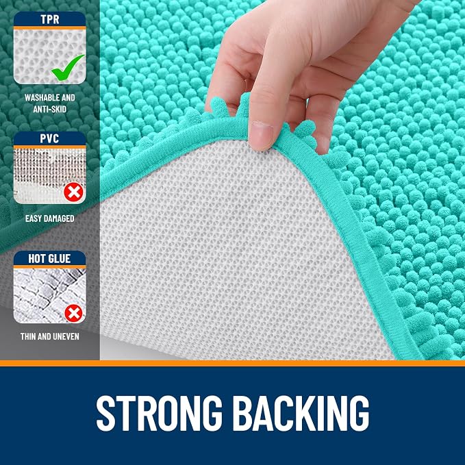 OLANLY Bathroom Rugs 32x20, Extra Soft Absorbent Chenille Bath Rugs, Rubber Backing Quick Dry, Machine Washable Bath Mats for Bathroom Floor, Tub and Shower, Home Decor Accessories, Teal