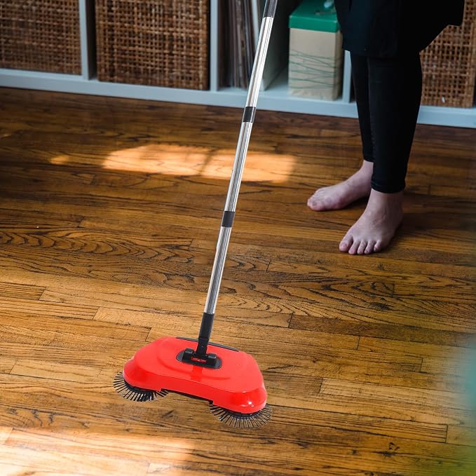 PRETYZOOM Hand Push Sweeper 3-in-1 Rotating Broom Dustpan Floor Cleaner with Adjustable Handle for Hardwood Tile Marble Floors