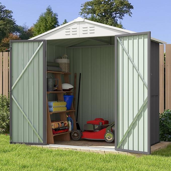 Patiowell 6x4 FT Outdoor Storage Shed, Metal Outdoor Sheds with Vents&Lock | Water-Resistance Garden Shed of Galvanized Steel for Lawn, Patio, Backyard Garden Tools, Bikes, Gray