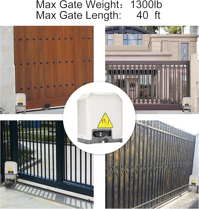 JIELI JY7 Automatic Sliding Gate Opener with 4 Remote Controls, Gate Operator Hardware Kit for Sliding Gate up to 1400 Pounds,Electric Rolling Driveway Slide Gate Motor