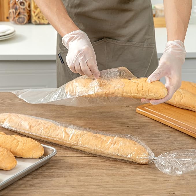 Restaurantware Bag Tek 28 Inch x 6 Inch Bread Bags 250 With Wicket Dispenser Bread Loaf Bags - Micro Perforated Freezer Safe Clear Plastic Baguette Bags Disposable