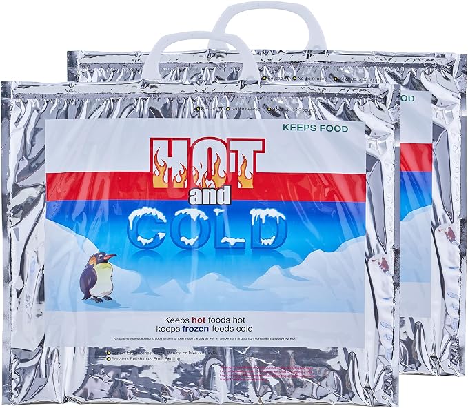 Superio Hot and Cold Insulated Bags for Food Delivery, Grocery Shopping Bags, Food Storage for Hot and Frozen Food for Travel, Disposable Cooler Bag, Reinforced Thermal Lunch Bag (2, 15.5"x13")