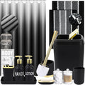 XLHOMO 25PCS Black Bathroom Accessories Sets Complete, with Shower Curtain, Rugs, Trash Can and Toilet Brush, Soap Dispenser, Toothbrush Holder and Cup, Soap Dish, Qtip Holder, Bathroom Decor Sets