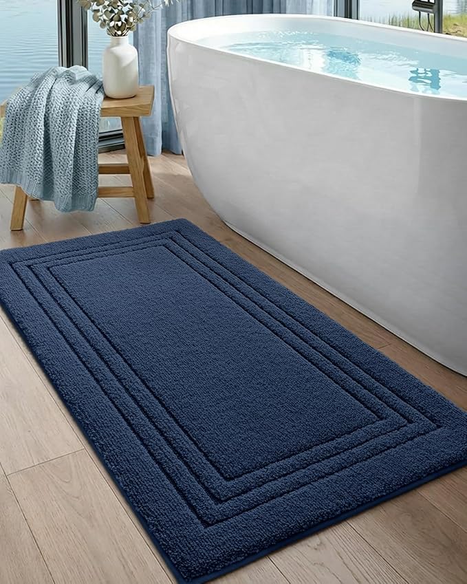 DEXI Bath Mats Bathroom Rug Non Slip Bathmat, 43x24 Navy Blue | Large Soft Microfiber Carpet, Washable, Absorbent Quick Dry for Shower Floor Sink