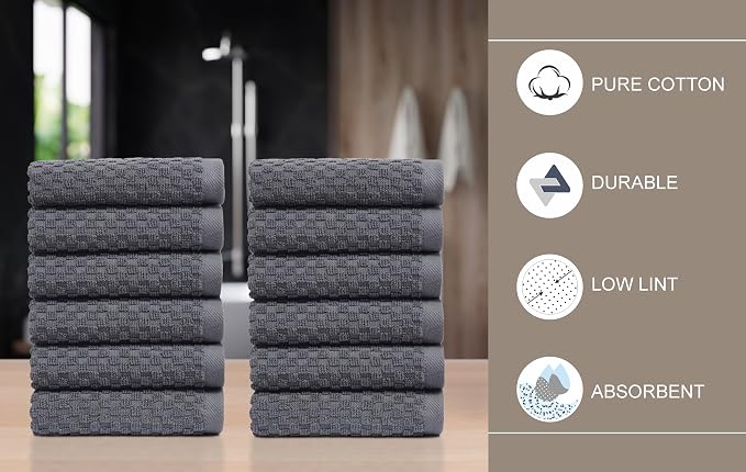 COTTON CRAFT Euro Spa Waffle Wash Cloth - Set of 12 Grey Washcloth | Luxury Face Towel Set - 100% Cotton - Soft Plush Absorbent Low Lint Quick Dry - Gym Shower Beach Bath Kitchen - 12x12 inches