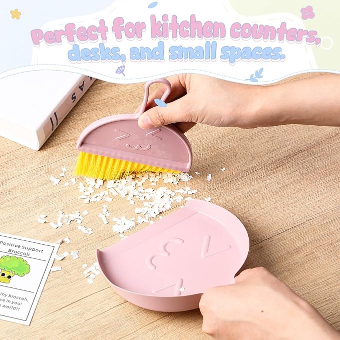 LemonRoad 30 Pcs Mini Broom and Dustpan Set with Handle Nesting Tiny Cleaning Broom Hangable Back to School Supplies for Classroom Office Desk Car Kitchen Camping Pet Area Pastel Colors