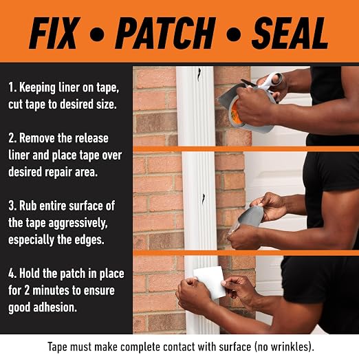 Gorilla Waterproof Patch & Seal Tape, White Tape, 4" x 10' (Pack of 4) - Permanent Weather Resistant Seal for Leaks and Repairs