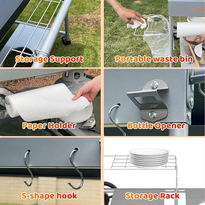 Pizza Oven Table for Ooni, Ninja and Blackstone | Thickened rolling kitchen stand with wider prep space for Koda, Karu, Fyra, griddles and BBQ tools