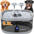 SIBAYS 9.5L Dog Water Fountain for Large Dogs, 2.5Gal Large Capacity Pet Water Fountain with 3 Flow Modes and LED Light, Automatic Ultra Quiet Dog Water Bowl Dispenser, Easy to Clean (FS82, Grey)