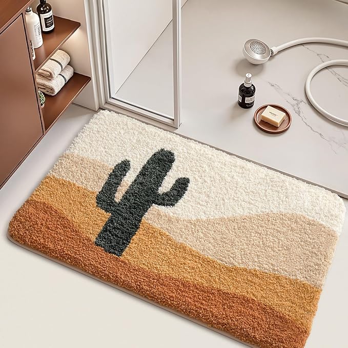 LUMI Bathroom Rugs Cute Cactus Design, Soft Absorbent Microfiber Bath Mat Non-Slip, Machine Washable Quick Dry Luxury Rug Desert Fun Plant for Floor, Bathtub, Home Decor, 24"x36"