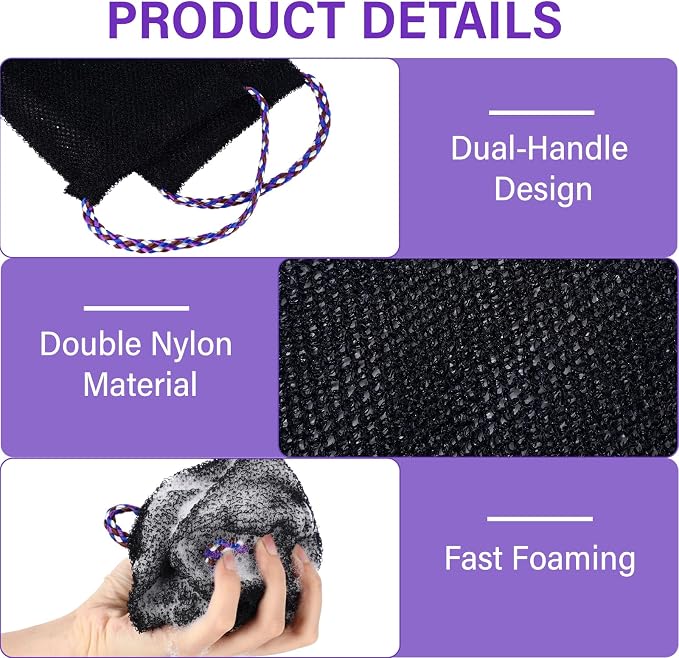 HunnmingRe 30 Pcs African Net Sponge with Handles African Exfoliating Bathing Net Bath Shower Loofah Sponge Body Scrubbers Exfoliating Washcloth for Daily Home, Beauty Salons, Hotels Use(Black)