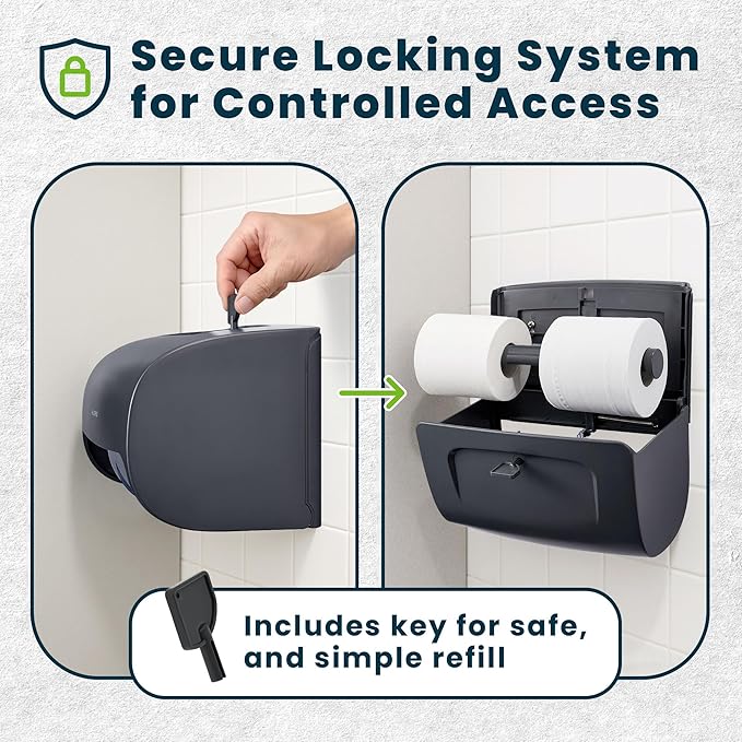 Alpine 2 Pack Commercial Toilet Paper Dispenser - Double Toilet Paper Holder Wall Mount for Less Frequent Paper Roll Refill