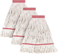 MATTHEW CLEANING Heavy Duty Mop Head Commercial Replacement for General and Floor Cleaning, Wet Industrial Blue Cotton Looped End String Head Refill (Pack of 3) White