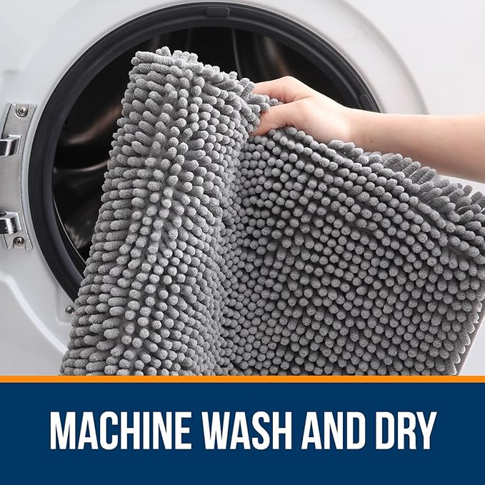 OLANLY Large Bathroom Rugs 50x30, Extra Soft Absorbent Chenille Bath Rugs, Rubber Backing Quick Dry, Machine Washable Bath Mats for Bathroom Floor, Tub and Shower, Home Decor Accessories, Grey