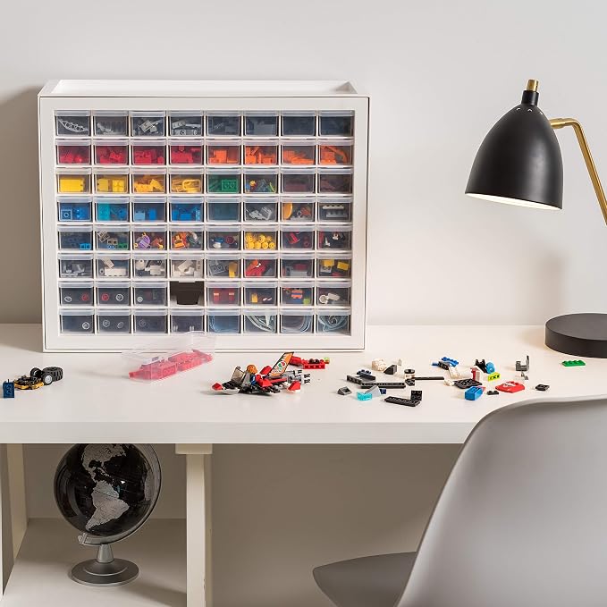IRIS USA 64-Drawer Screw Organizer, Made in USA, Storage Chest for Charms, Beads, Craft, Scrapbook & Hobby Supplies, Hardware, Screws, Nuts & Bolts, Garage Tools, Teacher Toolbox, White