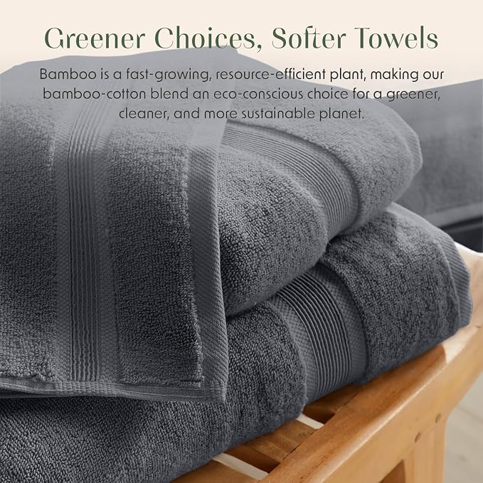 Springtree Home Luxury Bamboo Rayon Plush Bath Towel Set | 4-Pack | Grey | 35% Bamboo Rayon - 65% Zero Twist Cotton | Absorbent Quick-Dry Towels for Bathroom | Ultra Soft | OEKO-TEX Standard 100