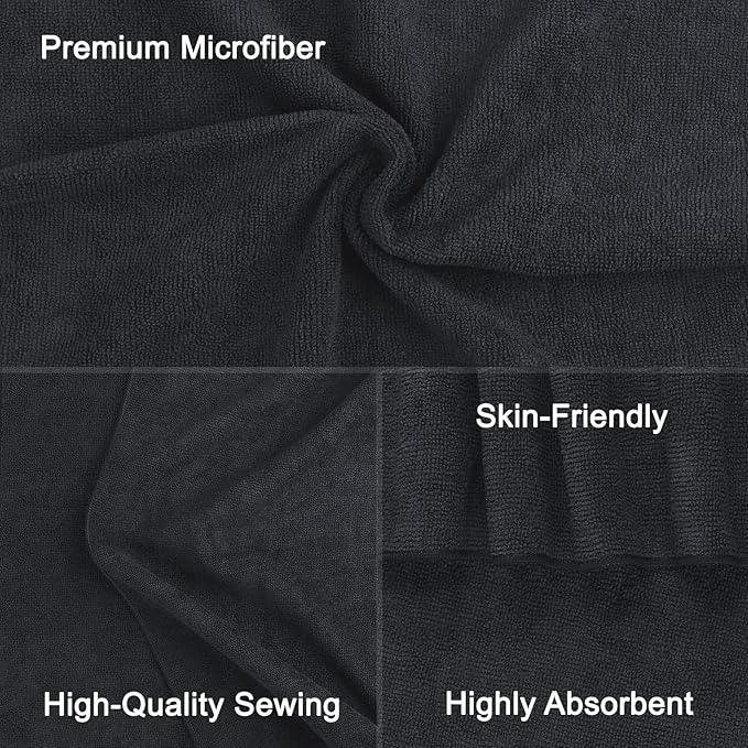 Orighty Black Salon Towel, Pack of 12 (Not Bleach Proof, 16 x 29 Inches) Super Soft and Absorbent Microfiber Hair Salon Towels for Salon, Hand, Gym, Bath, Spa and Home Hair Care