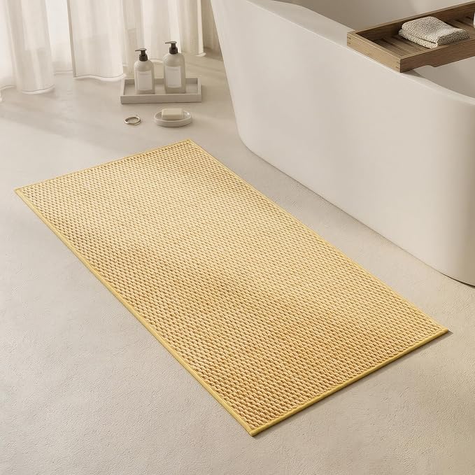 Triohero Bathroom Rugs Non Slip Washable, Super Absorbent Thin Bath Mat Quick Dry Low Pile Bathroom Rug, Yellow 24"x47"