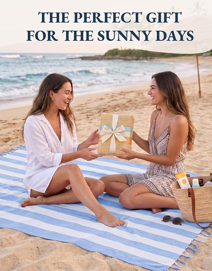LANE LINEN 3 Pack Oversized Beach Towels, 39"x71", Quick Dry - Ocean Depth | Classic Cabana Stripe - Soft Pre-Washed Cotton Blend - Lightweight & Packable - Great For Pool, Swim & Travel - Pool Day