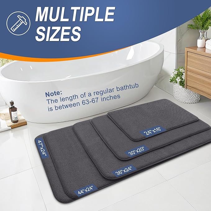 OLANLY Thick Memory Foam Bathroom Rugs 30x18, Absorbent Bath Mat, Dark Grey | Soft Quick Dry Bath Rugs Mats, Non-Slip, Machine Washable Carpet for Bathroom Floor, Tub and Shower, Home Decor Accessories