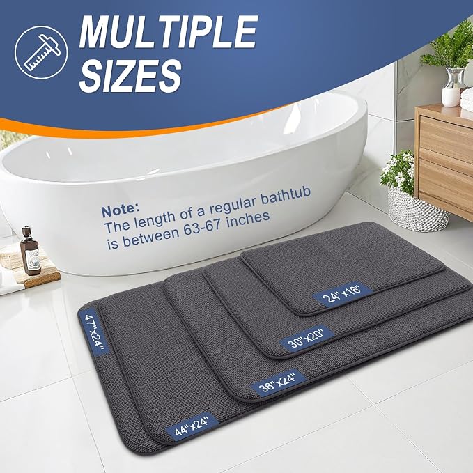 OLANLY Thick Memory Foam Bathroom Rugs 35x24, Absorbent Bath Mat, Dark Grey | Soft Quick Dry Bath Rugs Mats, Non-Slip, Machine Washable Carpet for Bathroom Floor, Tub and Shower, Home Decor Accessories