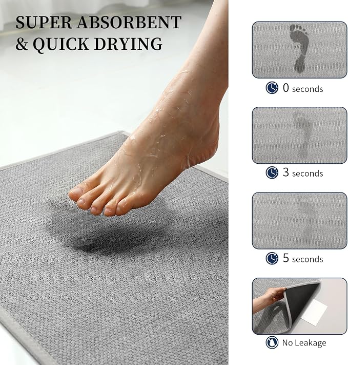 YIHOUSE Gray Bathroom Rugs Sets 2 Piece, Quick Dry Thin Bath Mat, Non Slip Absorbent Machine Washable, Bath Rugs for Bathtub Sink Home Decor (17"x24" + 17"x32")