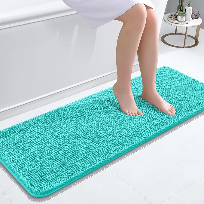 OLANLY Bathroom Runner Rugs 47x17, Extra Soft Absorbent Chenille Bath Rugs, Rubber Backing Quick Dry, Machine Washable Long Bath Mats for Bathroom Floor, Tub and Shower, Home Decor Accessories, Teal