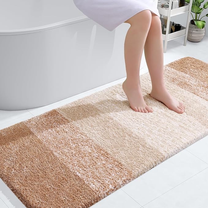 OLANLY Bathroom Runner Rugs Mat 59x24, Extra Soft Absorbent Microfiber Bath Rugs, Rubber Backing, Quick Dry, Washable Long Bath Mats for Bathroom Floor, Tub and Shower, Home Decor Accessories, Beige