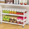 DAOUTIME 2-Tier Expandable Rolling Cart, Pantry Storage Cart with Wheels, Adjustable Rolling Pantry Floor Organizer, Metal Under Desk Cart, Sturdy Can Storage & Snack Organizer for Kitchen Pantry