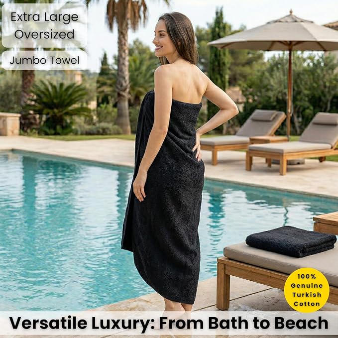 SALBAKOS Luxury 100% Turkish Cotton Bath Sheet 40x80 in (1-Piece, Black) | Extra Large Jumbo Oversized Bathroom and Beach Towel, Super Soft Highly Absorbent Thick Premium Hotel Quality, Made in Turkey