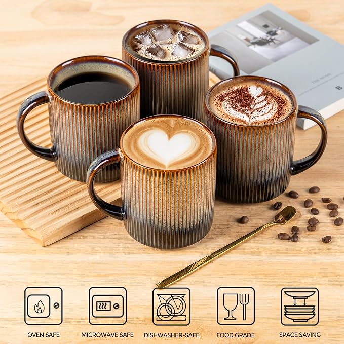 theterra Ceramic Coffee Mugs Set of 6, 14.2oz Handmade Coffee Cups with Handle for Latte, Tea, Milk, Beer, Hot Cocoa, Coca Mocha