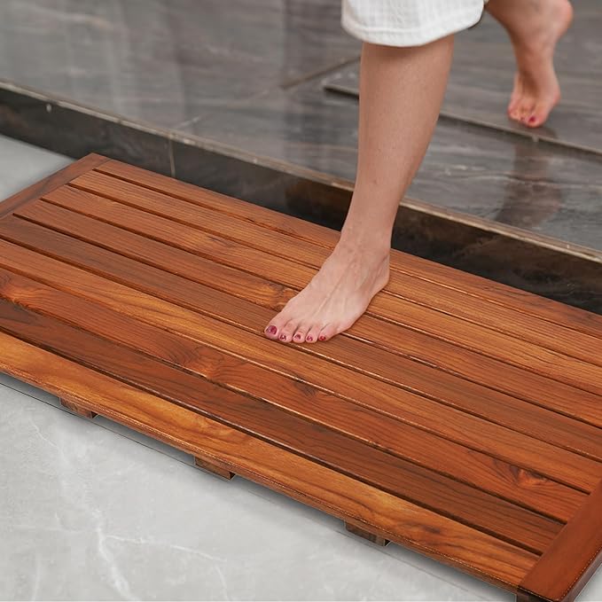 Utoplike Teak Bath Mat, Shower Mats Wood for Bathroom, 40x18 in Extra Large | Solid Wooden, with Non Slip Pads, Floor Mat for Spa Home or Outdoor