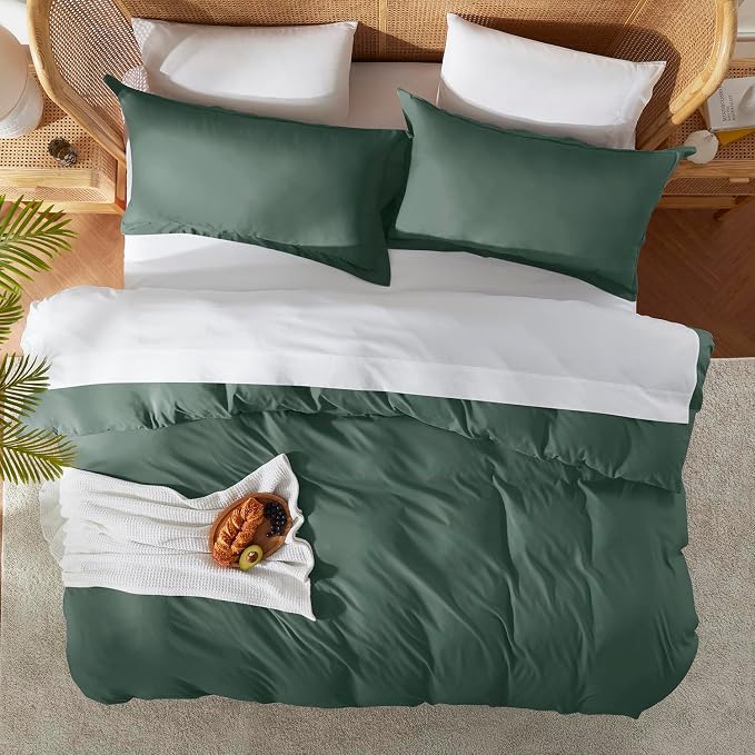 Nestl Forest Green Duvet Cover Full Size - Soft Double Brushed Full Size Duvet Cover Set, 3 Piece, with Button Closure, 1 Duvet Cover 80x90 inches and 2 Pillow Shams