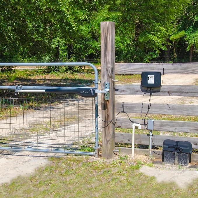 Mighty Mule Gate Opener, Solar Ready, Automatic Gate Opener for Single Swing Gates up to 850lb or 18ft, with Precision Installation Ruler, Upgraded Kit, MM571W-A