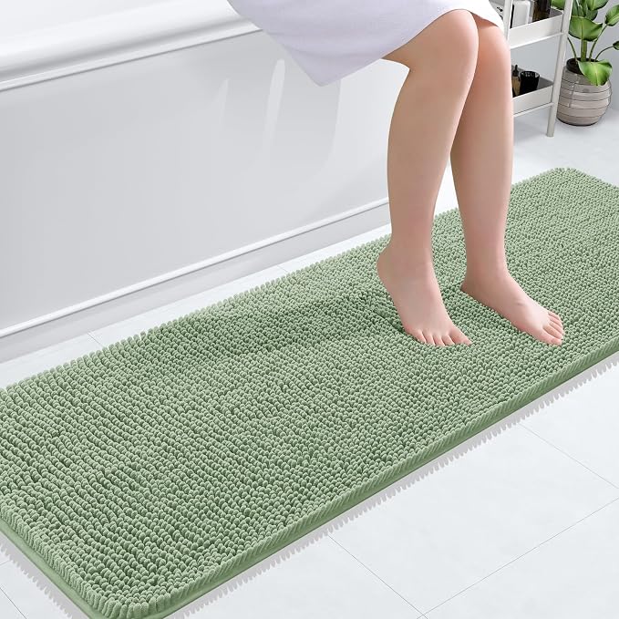 OLANLY Bathroom Runner Rugs 59x20, Soft Absorbent Chenille Bath Rugs, Rubber Backing Quick Dry, Machine Washable Long Bath Mats for Bathroom Floor, Tub and Shower, Home Decor Accessories, Sage Green