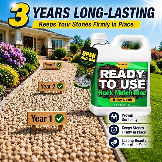Teexpert Ready to Use Rock Glue for Landscaping,1 Gallon No Dilution Formula Rock Glue, Pet Safe Pea Gravel Adhesvie, Secures Gravel & Stones for Outdoor Landscapes, Yards, Walkways & Patios