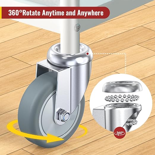 HOLKIE Stem Caster Wheels 3 inch Casters Set of 4, 7/16-Inch Stem Diameter Swivel Castors Heavy Duty TPR Rubber Replacement Castor for Cart, Stool, Mop Bucket, Grill, Shop Vac