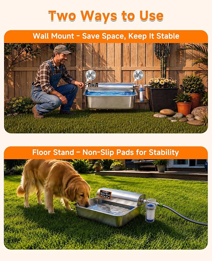 3 Gallon Automatic Dog Water Dispenser 304 Stainless Steel Auto-Fill | 3 Gallon auto water feeder, 304 stainless steel bowl with float valve for pets & poultry indoor outdoor use